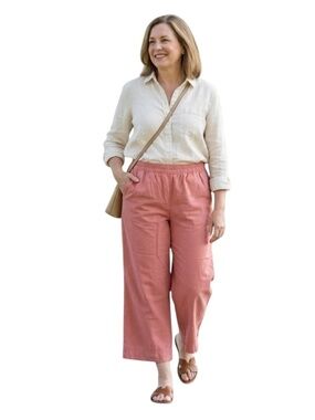 Old Navy Wide Leg Pull On Pants Sz XL Pink Comfort Coastal Lagenlook Travel
